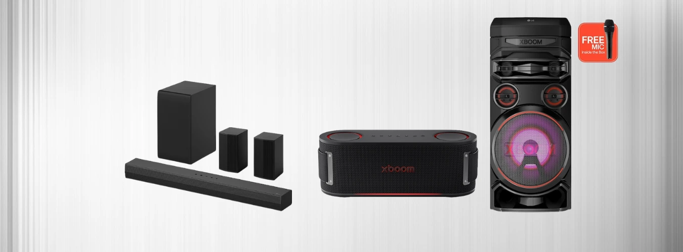 LG audio products including soundbars and speakers for home entertainment